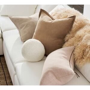 Pottery Barn Cozy Fleece Cotton Throw Pillow Shams Camel Brown 22" Set of 2